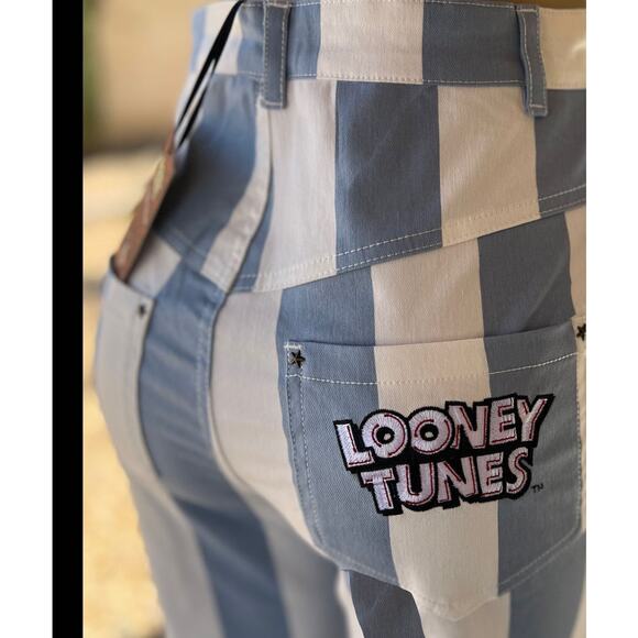 Looney Tunes X Unique Vintage Blue Striped Bugs Bunny Skinny Jeans Size 6-8 M - Picture 6 of 9